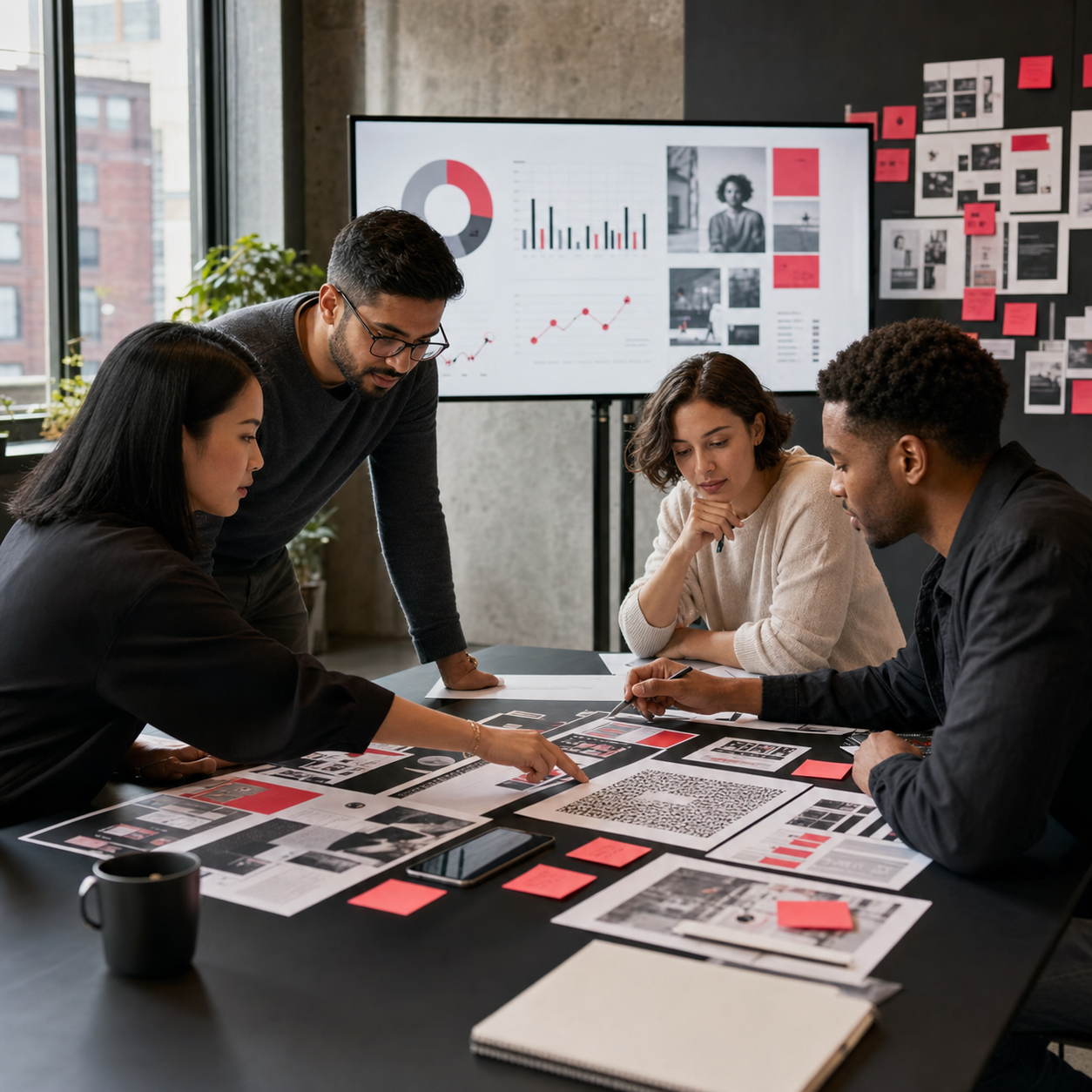 Equipe integrando estratégia de marketing, conteúdo digital e análise de dados